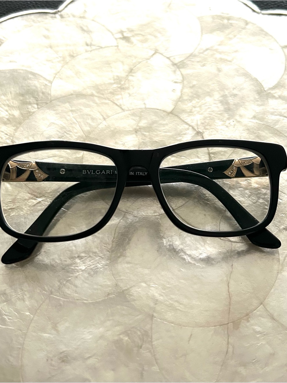 Bulgari Black and Gold Rectangular Eyeglass Frames